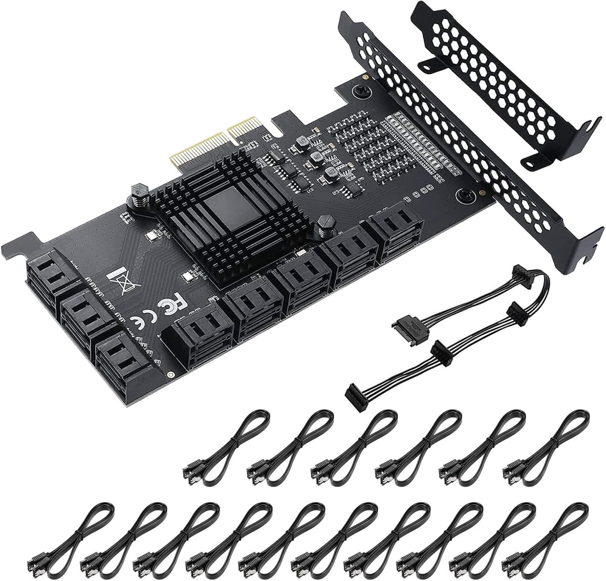 4X PCIE SATA Card 16 Ports with 16 SATA Cables C296