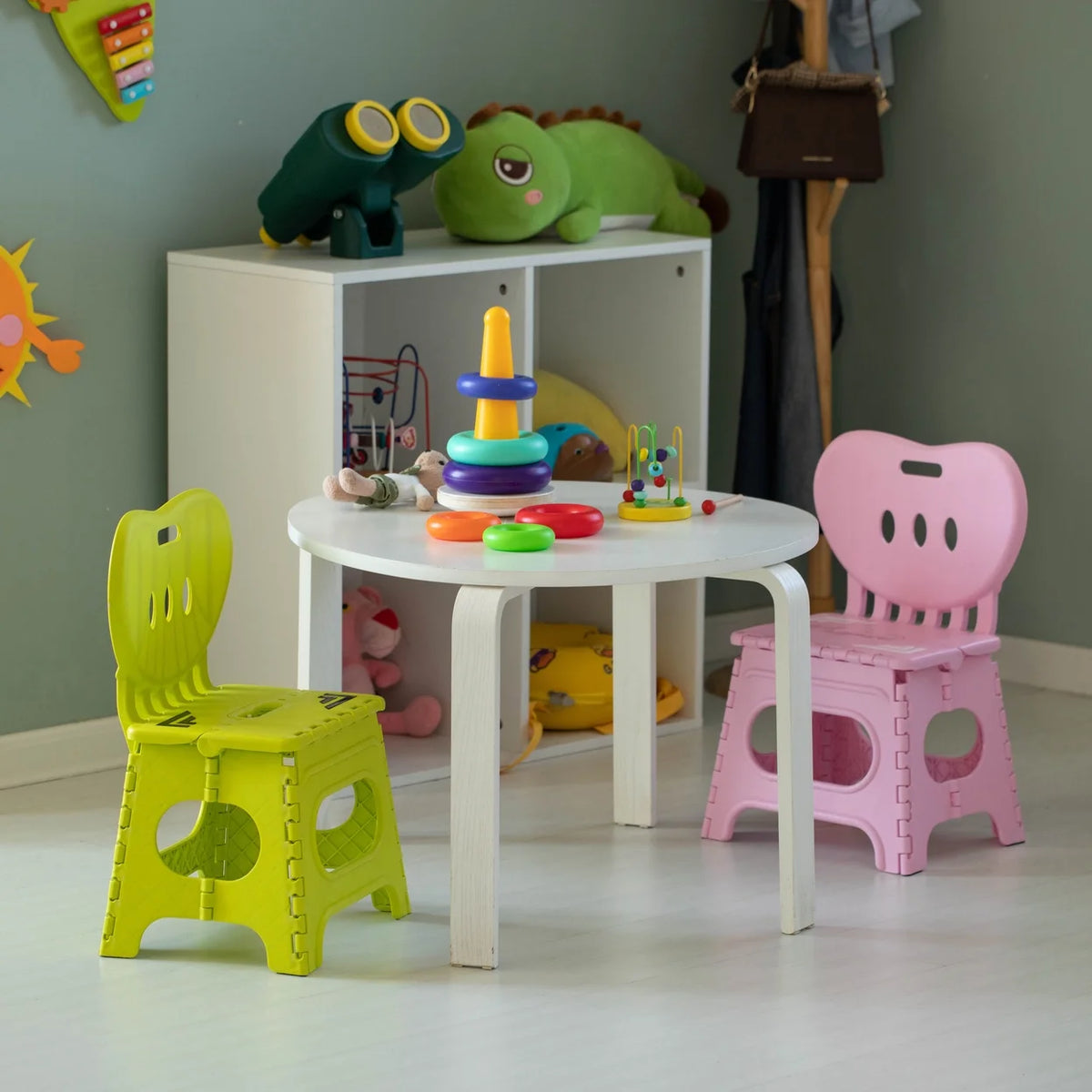 Foldable Step Stool with Back Support and Handle, Green E7855