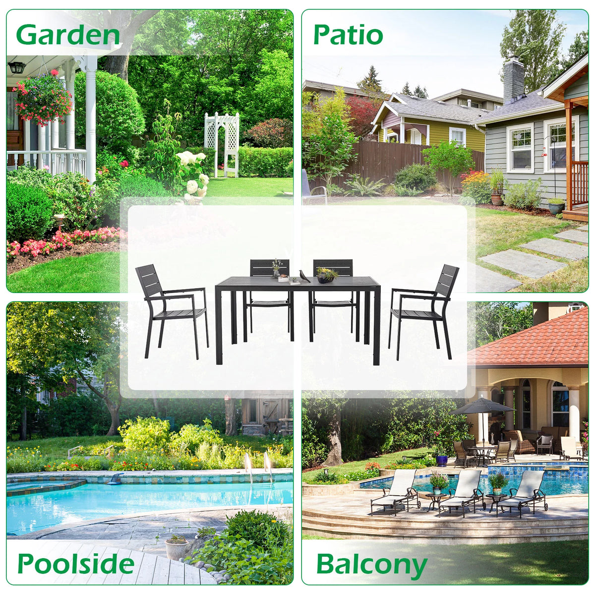 7 Piece Aluminum Outdoor Dining Set with Rectangular Table and 6 Chairs Black Z240184