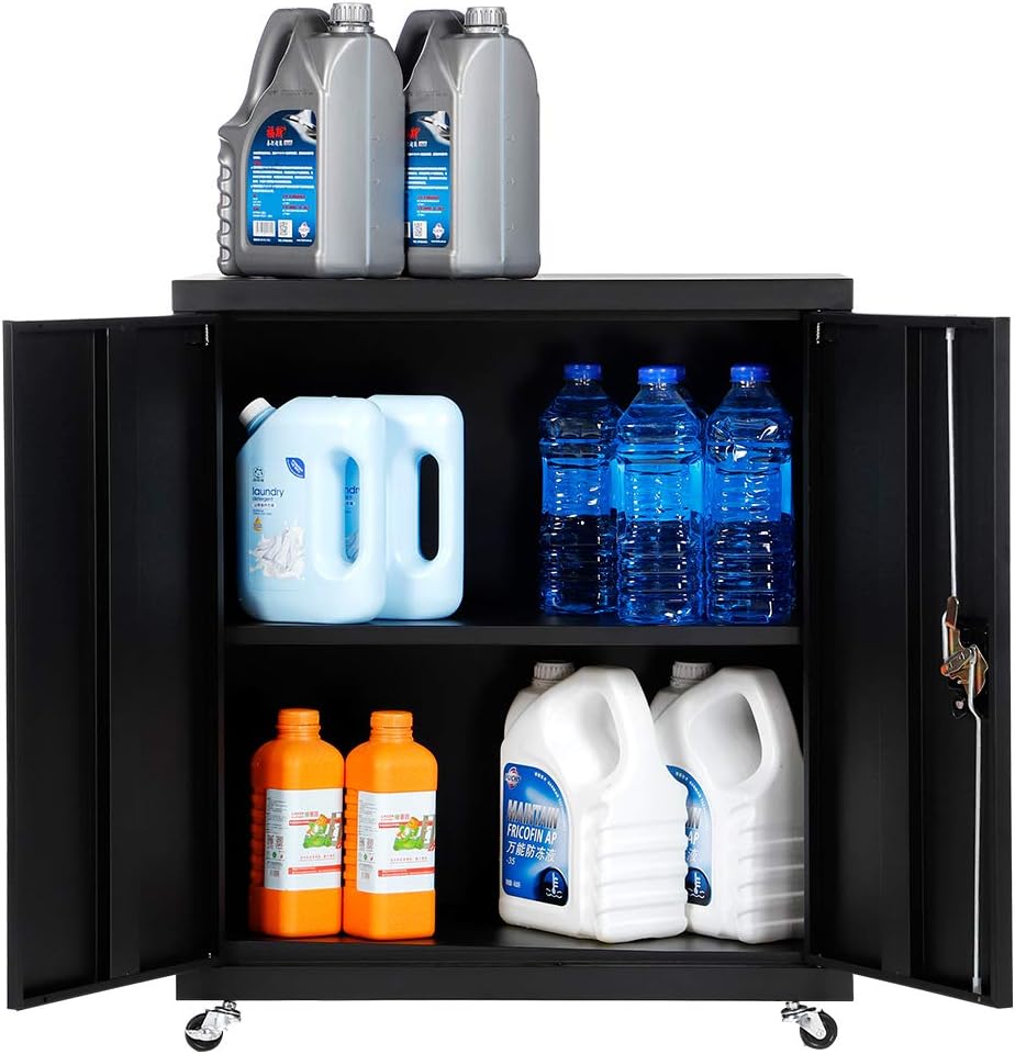 Black Metal Locking Cabinet with Wheels V636