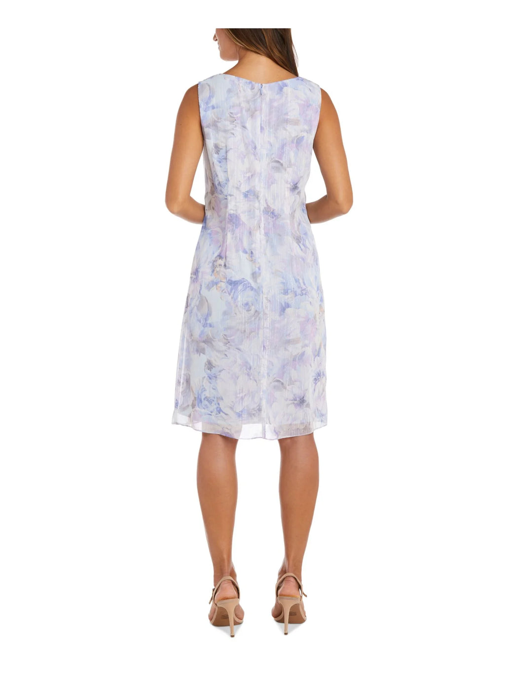 Light Blue Sheer Floral Sleeveless Sweetheart Neckline Knee Length Shift Dress B4890