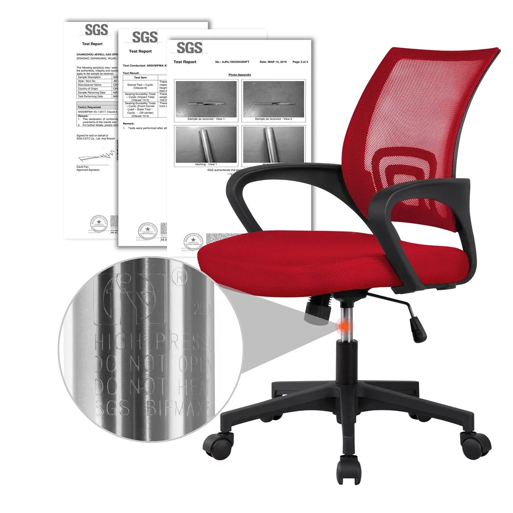 Red Mesh Office Chair with Armrest, Set of 2 Q7037