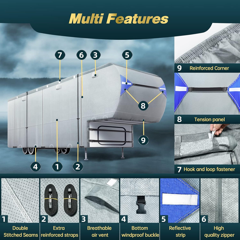 5th Wheel Travel Trailer Cover with 4 Tire Covers & Storage Bag J4075