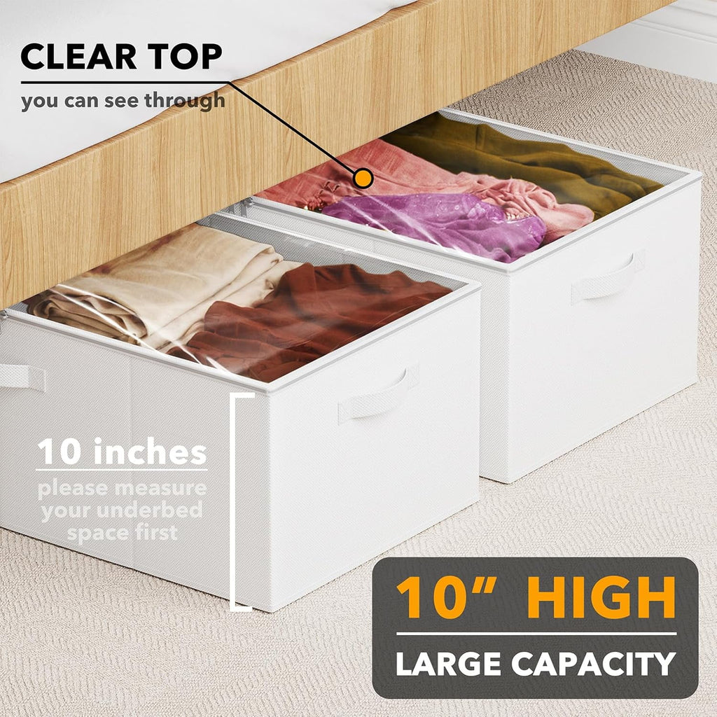 2 Pack 10 High Under Bed Storage Containers with Lids (Beige) J240