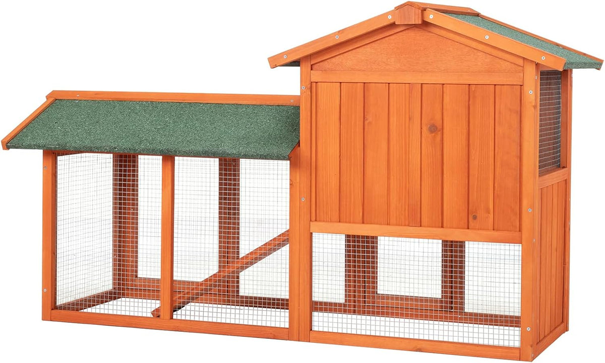 61" Wooden Chicken Coop on Wheels with Waterproof Tray G44759