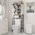 Off-White Over The Toilet Storage Cabinet with Adjustable Shelves and Barn Door C24418
