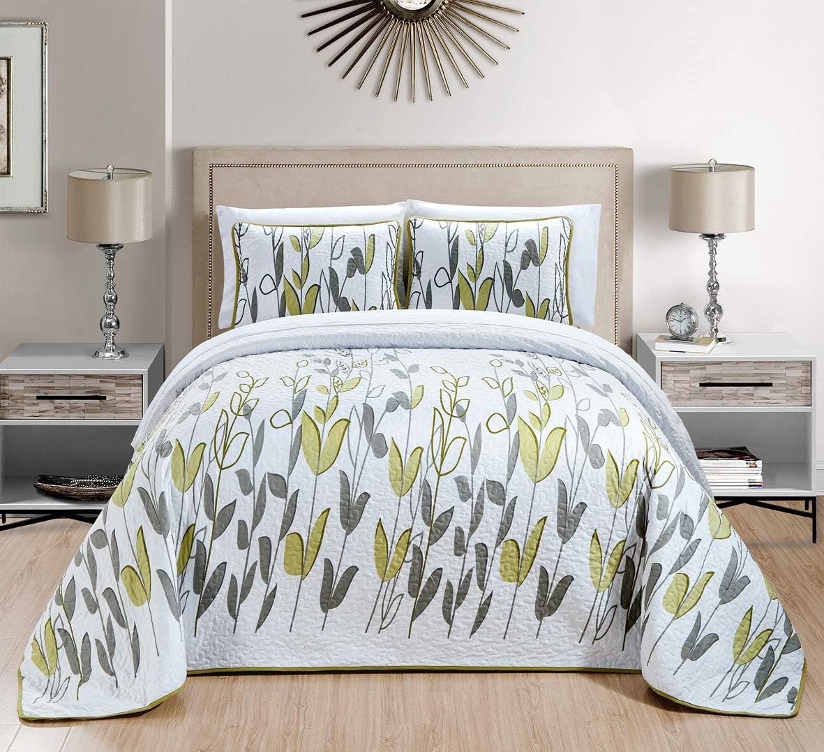 3-Piece Oversize Quilt Set Reversible Bedspread Coverlet Cal King Size O90140