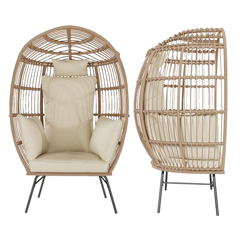 Oversized Grey Wicker Egg Chair with Ottoman C827