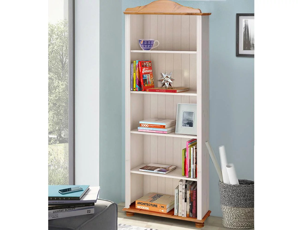 5 Shelf Open Bookcase, White and Honey X935