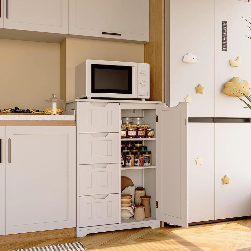 White 33" Wooden Storage Cabinet with 4 Drawers R33260