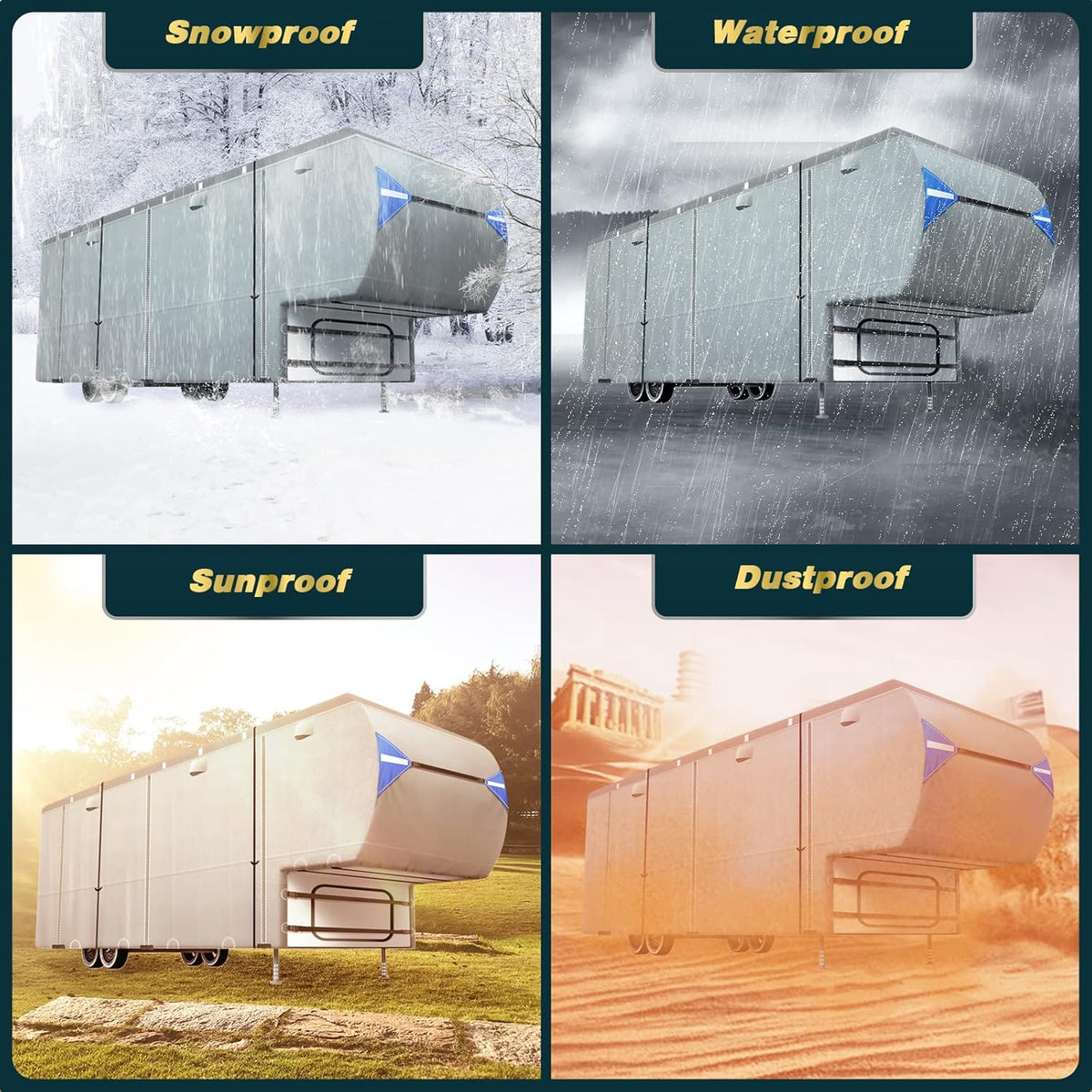 5th Wheel Travel Trailer Cover with 4 Tire Covers & Storage Bag J4075
