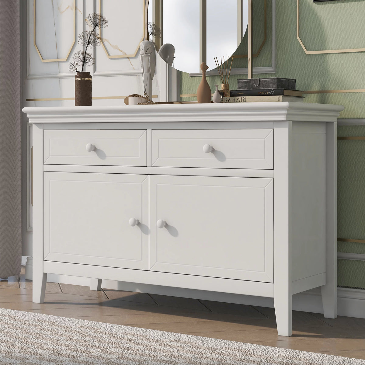 White 2 Drawer 2 Cabinet Solid Wood Dresser U8884