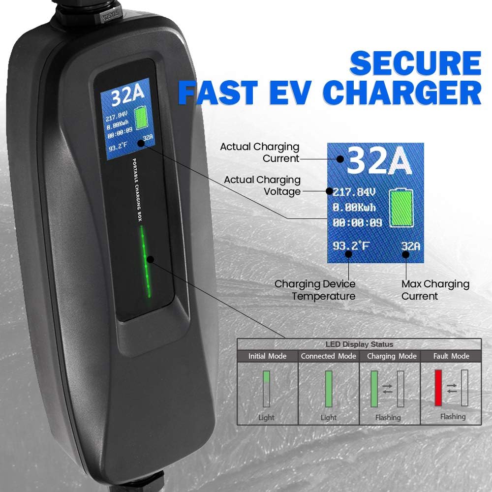 Portable Level 2 Electric Vehicle Charger, NEMA 14-50 26ft Cable D388415