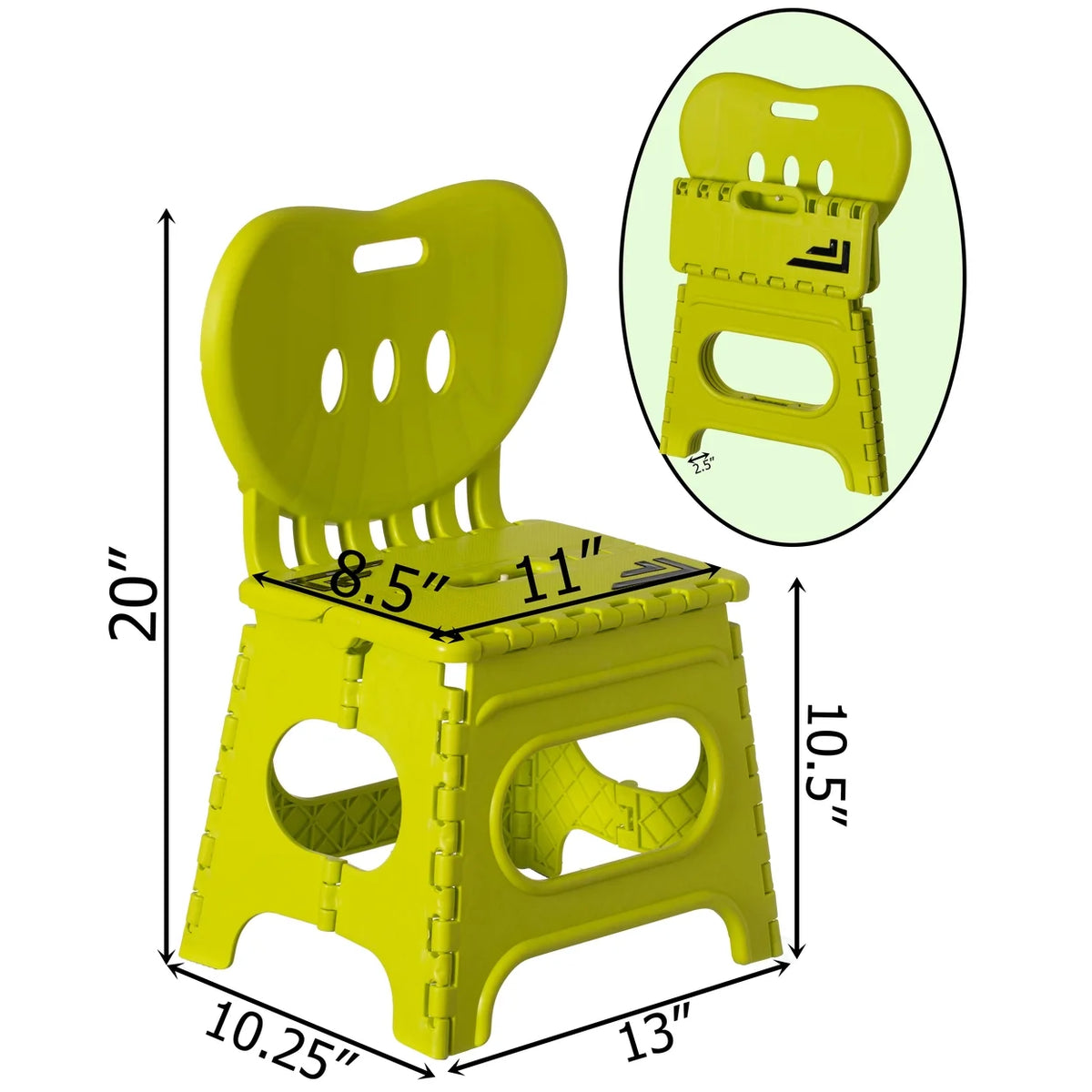 Foldable Step Stool with Back Support and Handle, Green E7855