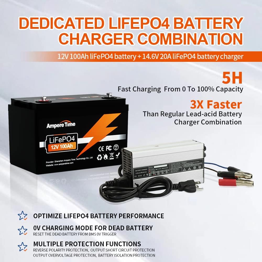 12V 100Ah LiFePO4 Battery with 14.6V 10A Charger H40707
