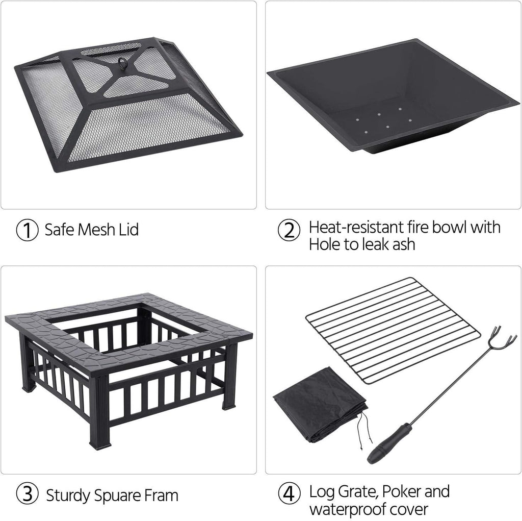 32in Square Metal Fire Pit Table A7034