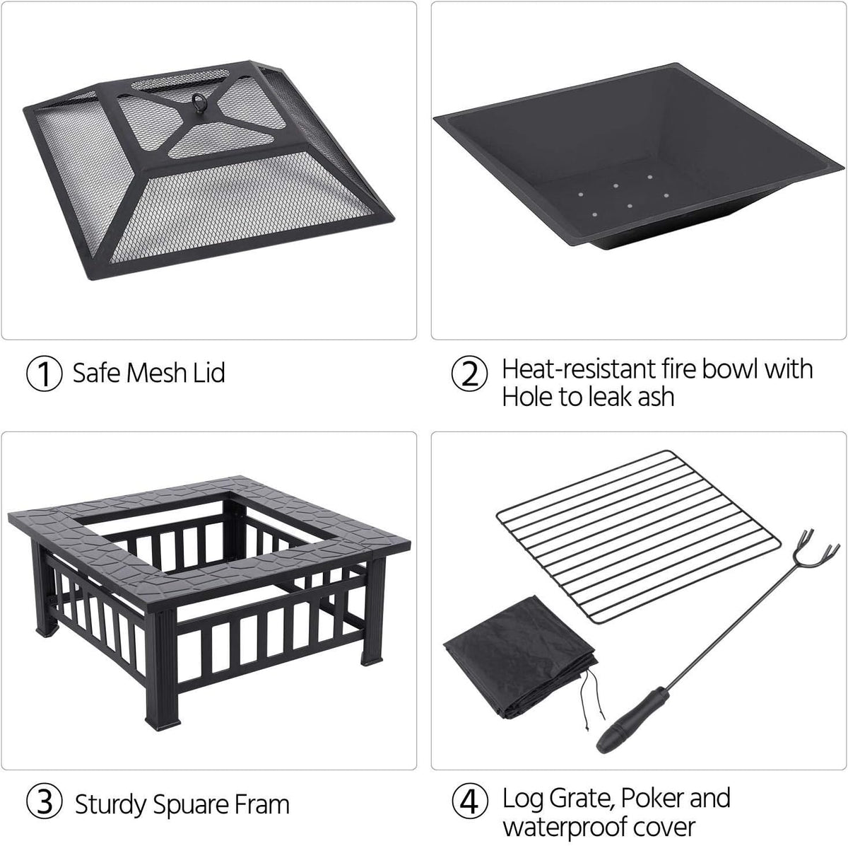 32in Square Metal Fire Pit Table A7034