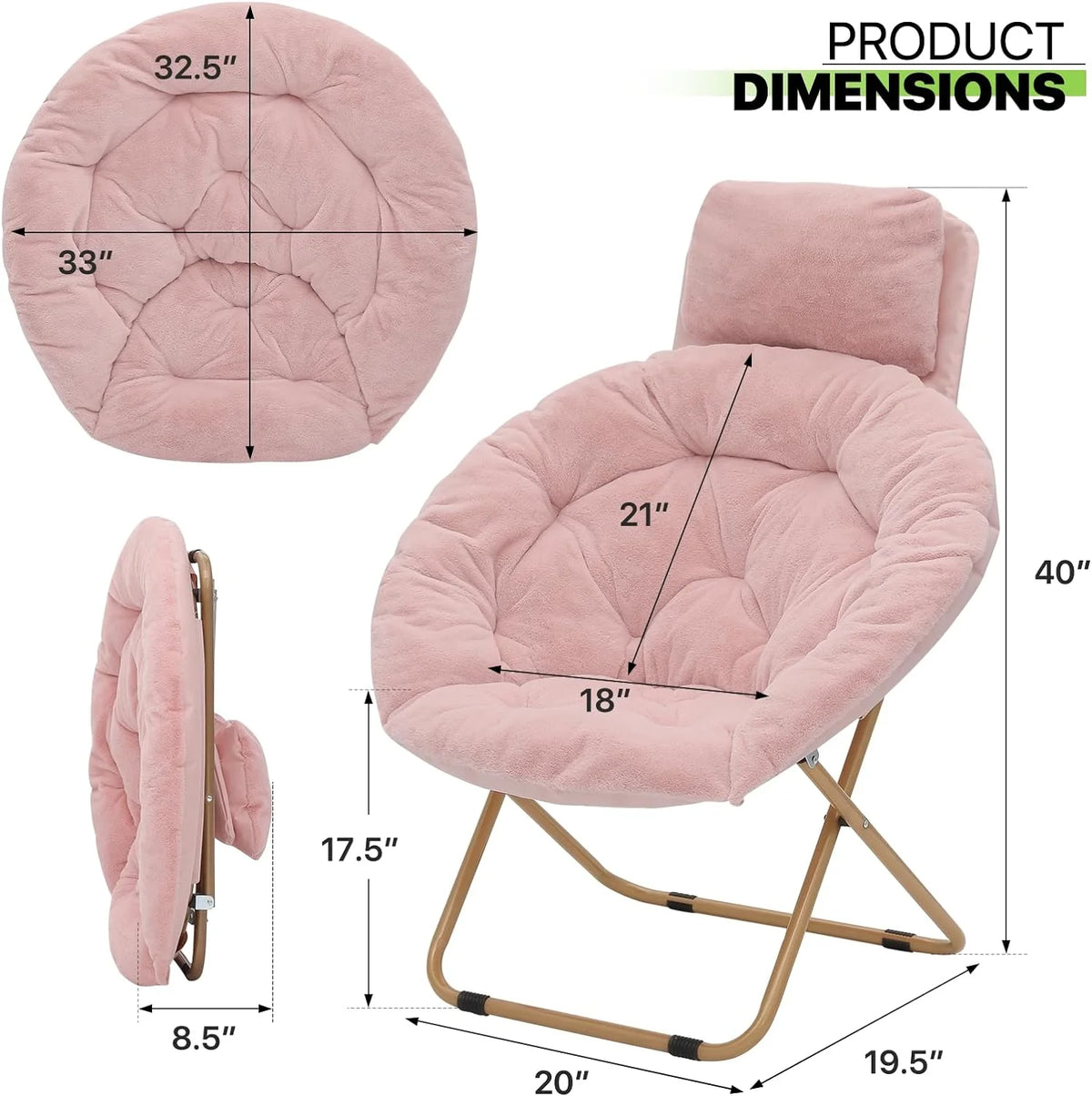 Oversized Foldable Saucer Chair with Head Rest I245