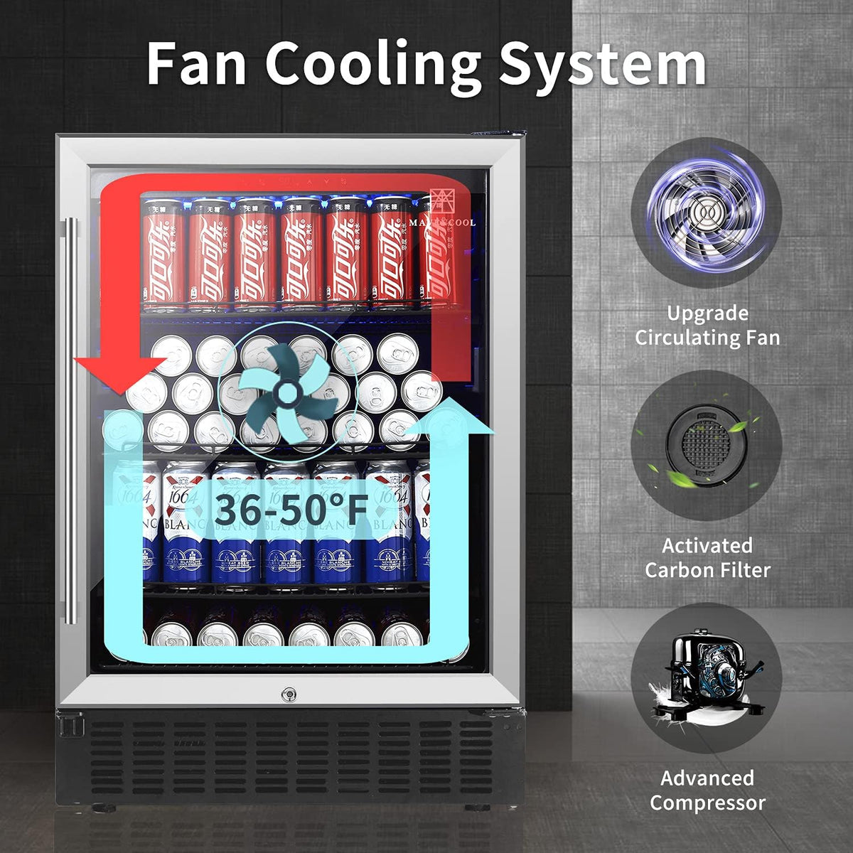 24 Inch 164 Cans Beverage Refrigerator with Glass Door C6062