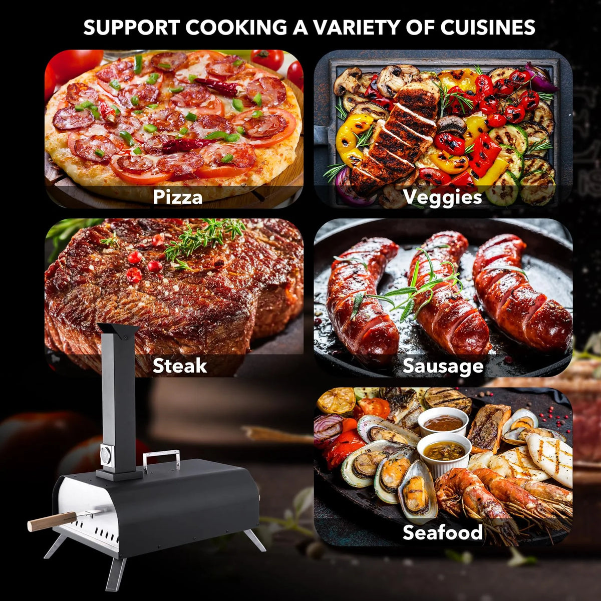 13 Wood Fired Stainless Steel Pizza Oven with Pizza Stone E348366