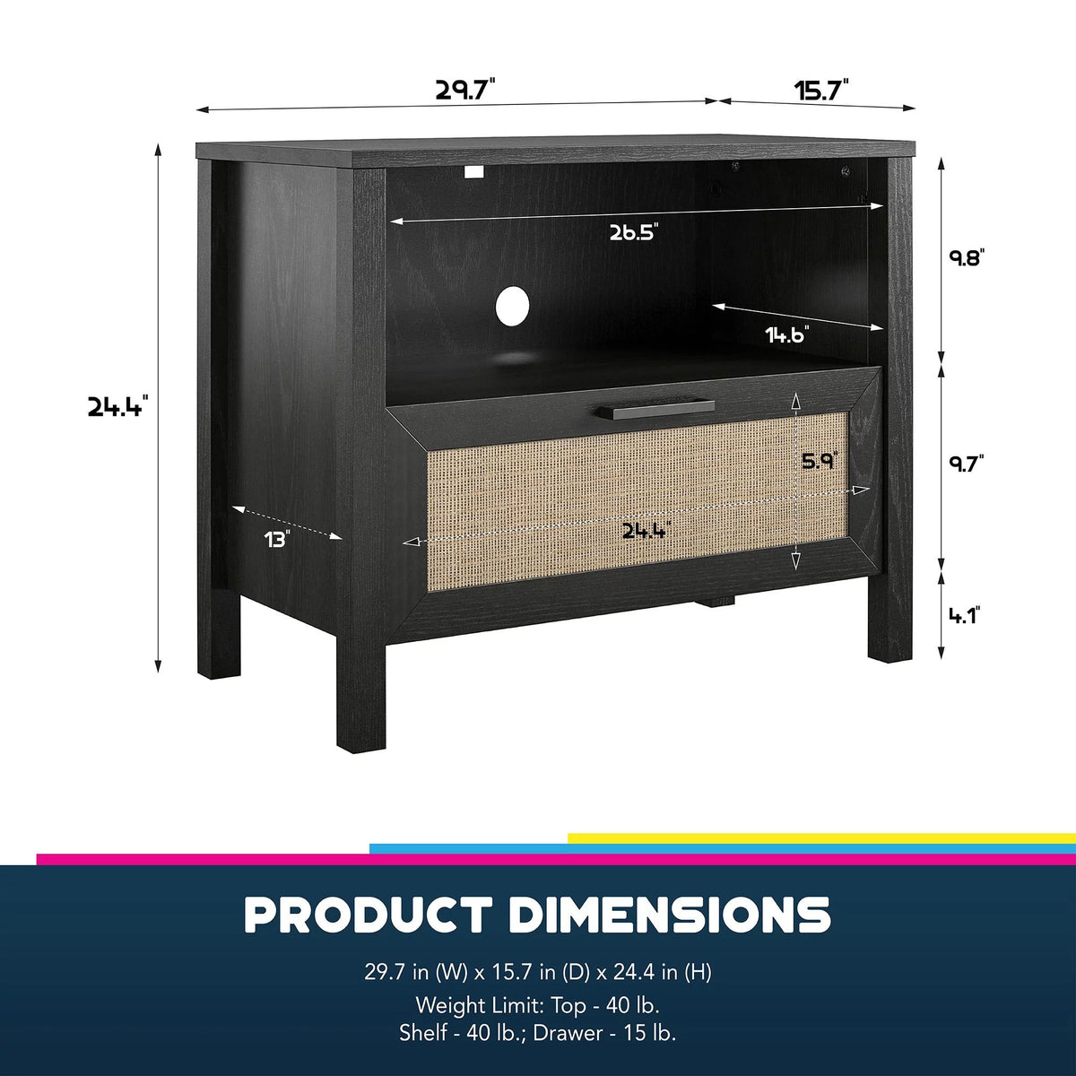 Black 1 Drawer Nightstand W85998