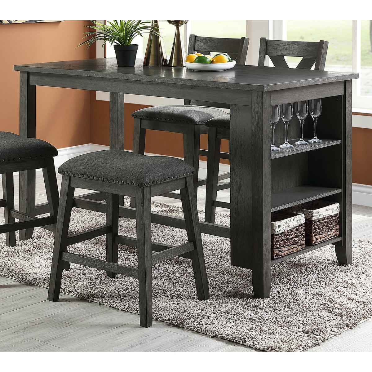 1pc Counter Height Dining Table with Storage Shelves Q3622