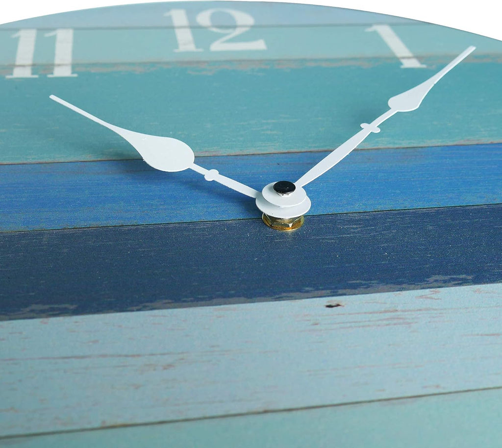 Rustic Coastal Blue Wood Round Wall Clock F99179