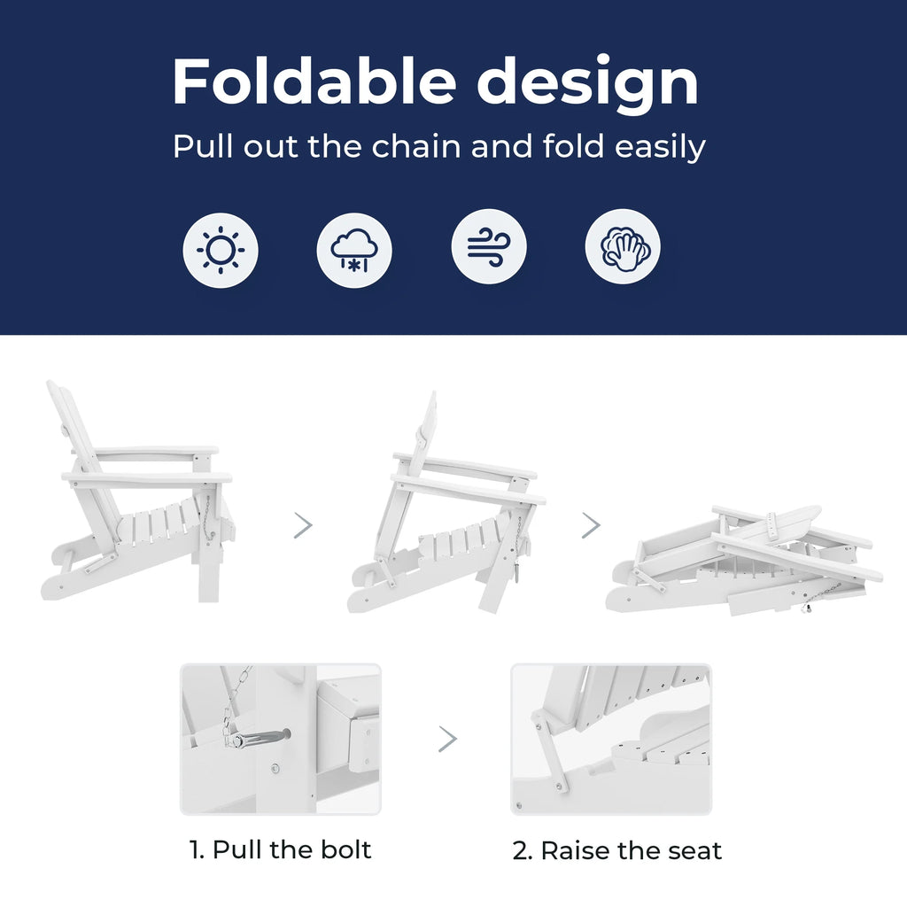 White HDPE Folding Adirondack Chair H7080