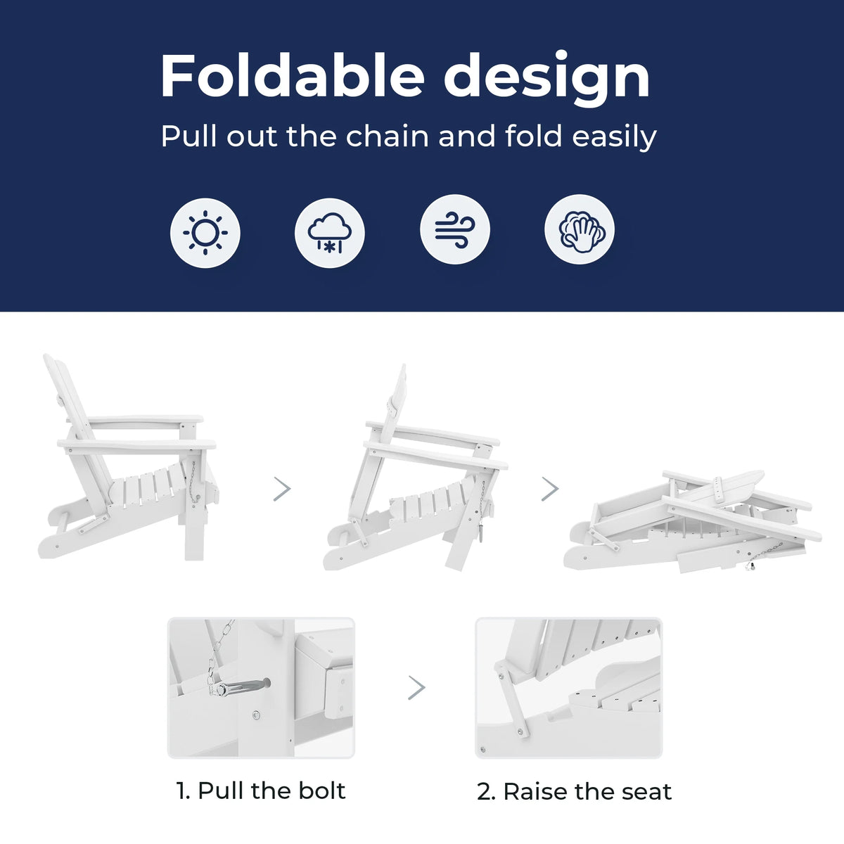 White HDPE Folding Adirondack Chair H7080