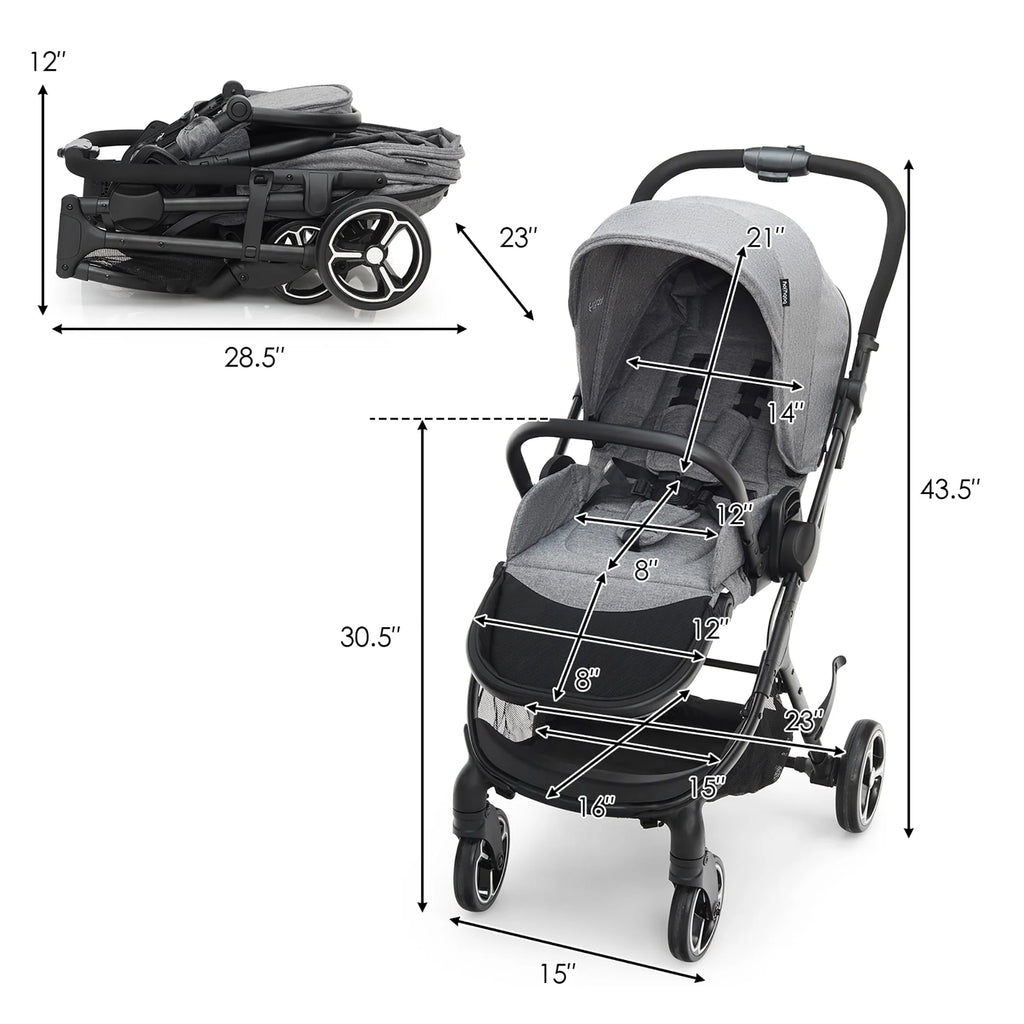 Foldable Baby Stroller with Reversible Reclining Seat Gray Q64213