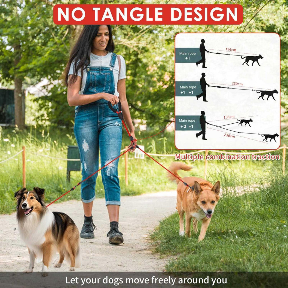 Heavy Duty 3 Way No Tangle Dog Leash with Padded Handle T862990