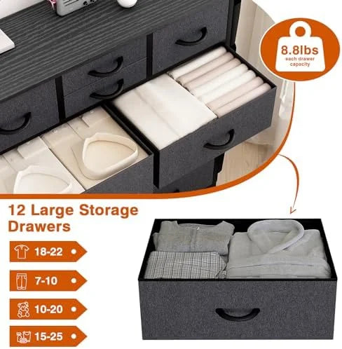 12 Drawer Fabric Dresser with Side Pockets V2885