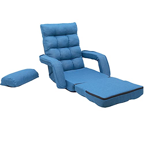 Blue Adjustable Folding Chaise Lounge Sofa with Armrests and Pillow M5299