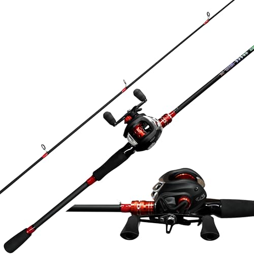 Fishing Rod and Reel Combo, 6 Foot 7 Foot 2-Piece, Fiberglass Carbon Fiber Rod with EVA Handle Z1450