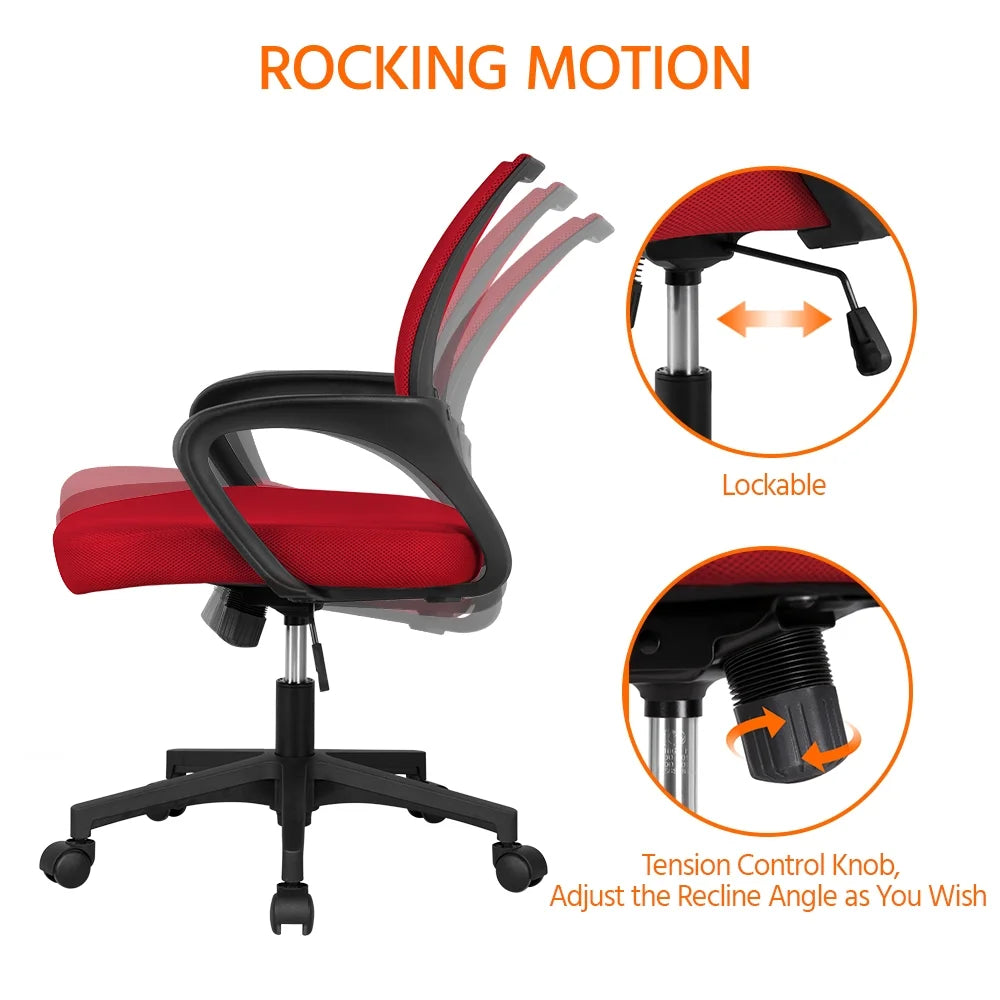Red Mesh Office Chair with Armrest, Set of 2 Q7037