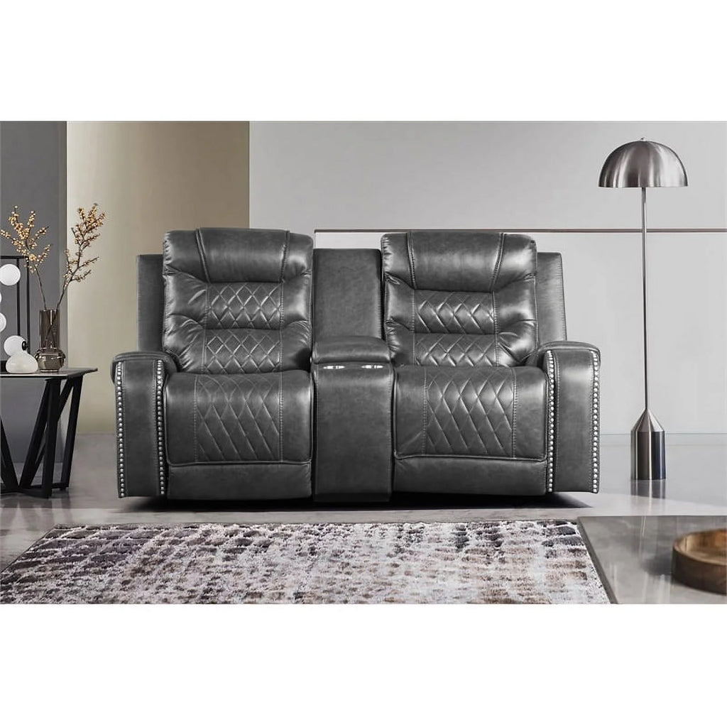 2-Piece Gray Upholstered Manual Reclining Sofa Set X84067