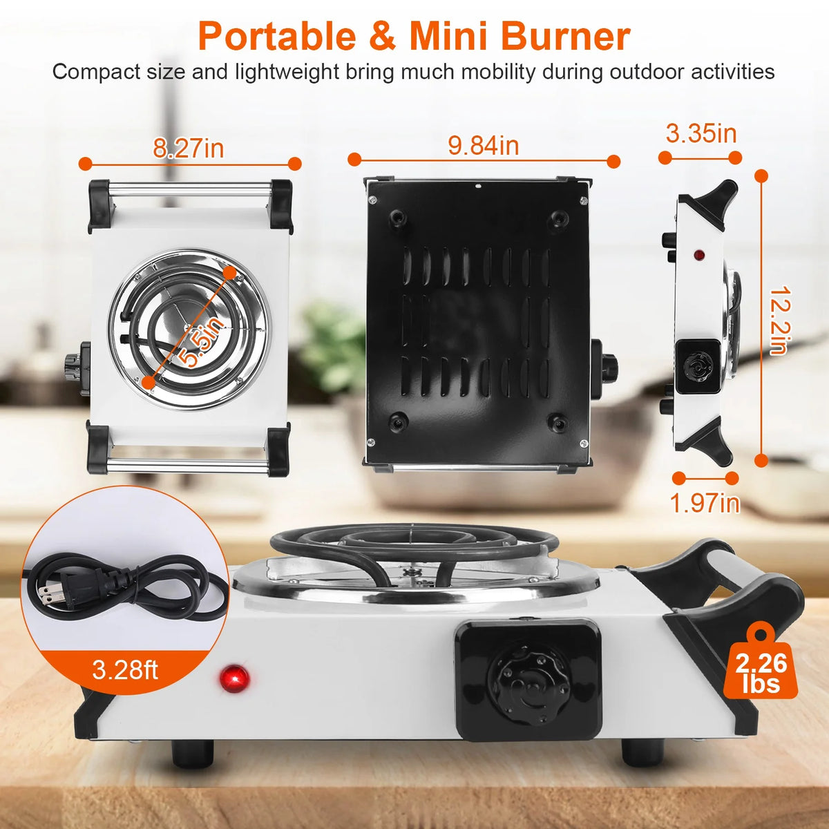 1000W Electric Single Burner Portable Hot Plate with 5 Temperature Adjustments V8926