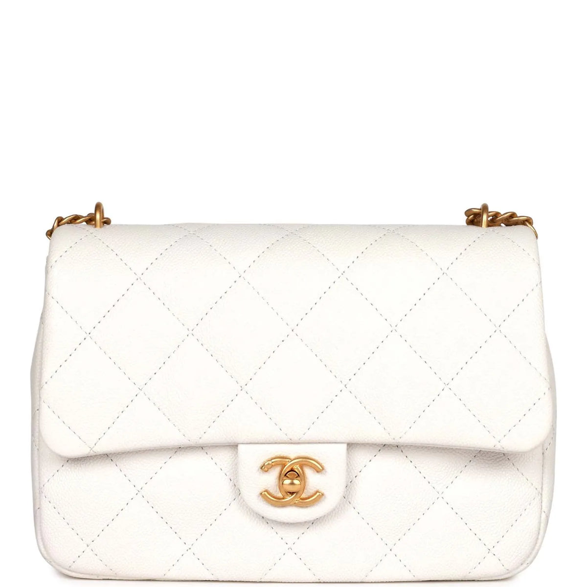 White Caviar Leather Flap Bag R15174