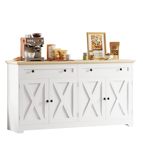 Natural Wood Buffet Cabinet with Drawers and Doors M320991