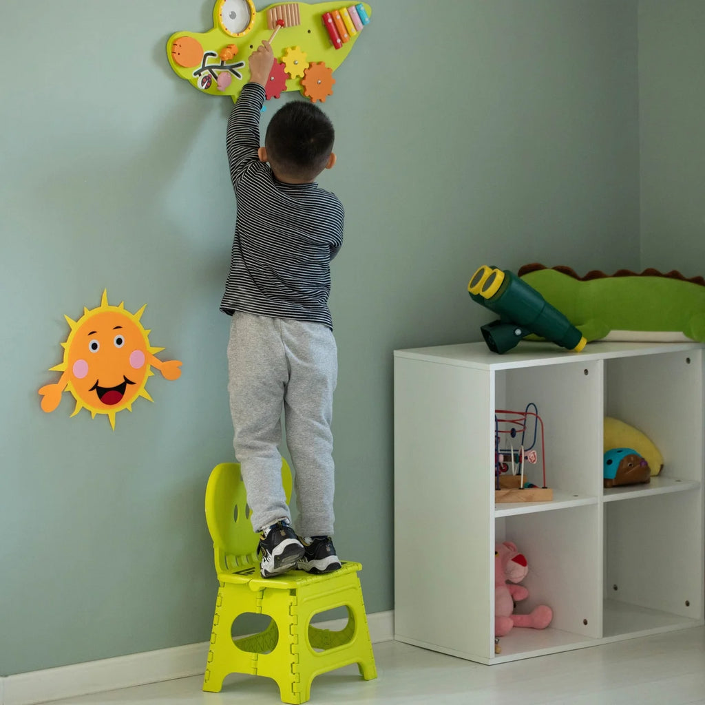 Foldable Step Stool with Back Support and Handle, Green E7855