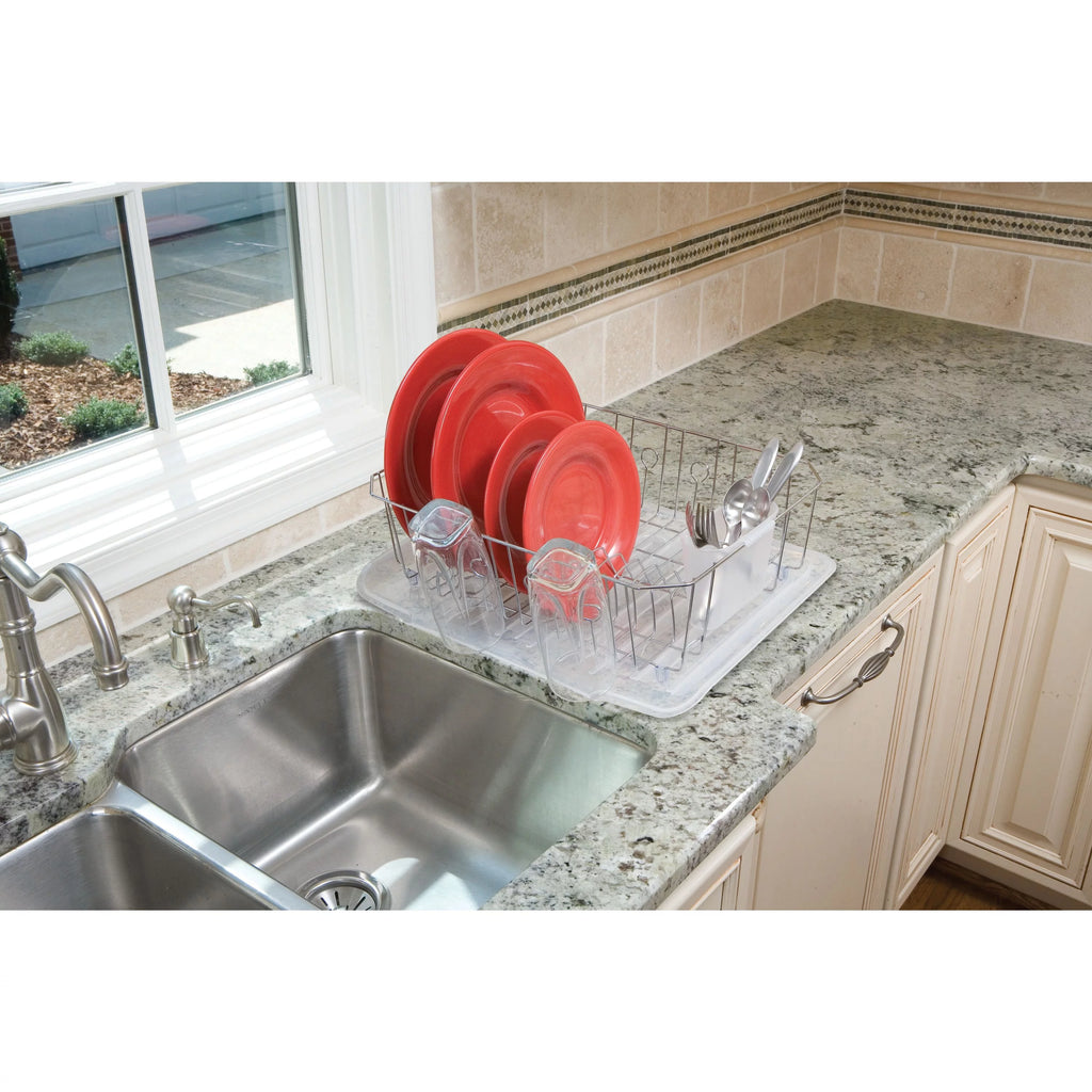 Large Chrome Dish Drying Rack with Utensil Holder E26671