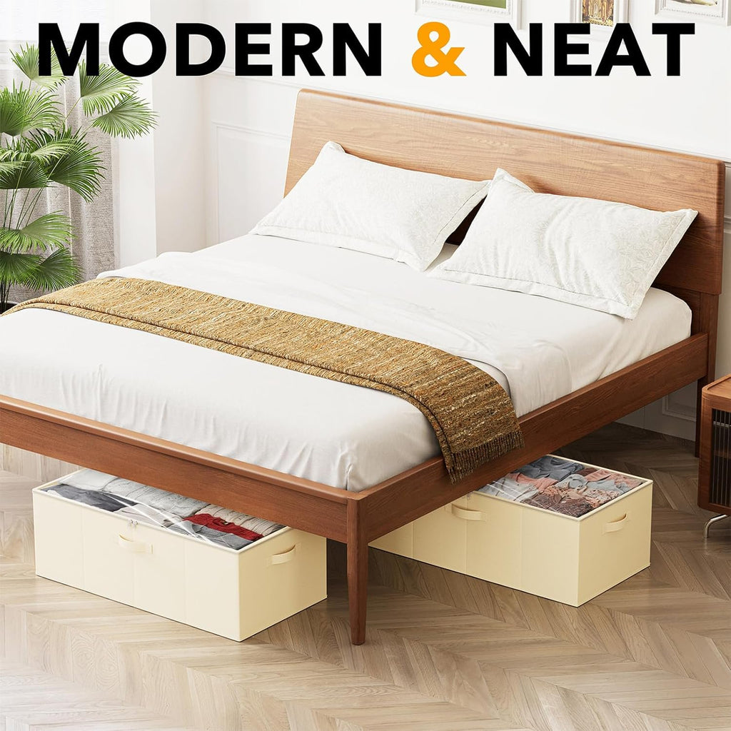 2 Pack 10 High Under Bed Storage Containers with Lids (Beige) J240