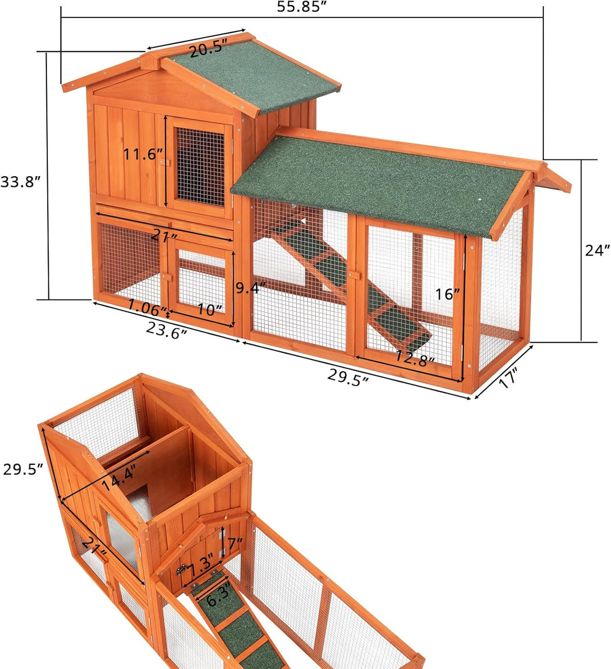 61" Wooden Chicken Coop on Wheels with Waterproof Tray G44759