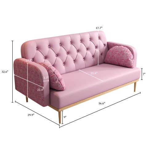 Green PU Leather 2 Seater Loveseat Sofa with 2 Throw Pillows Q5591