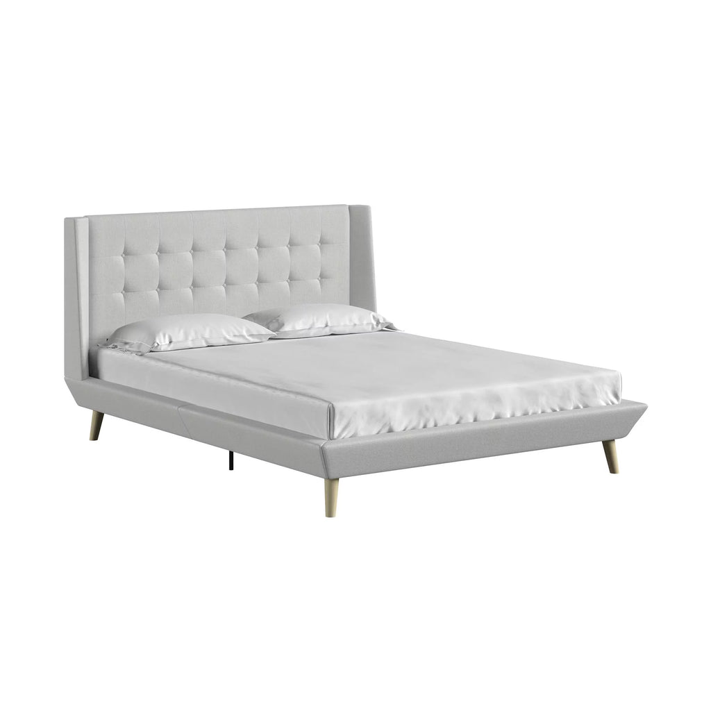 Light Gray Linen Upholstered Bed with Low Profile Platform Frame, Full J161209
