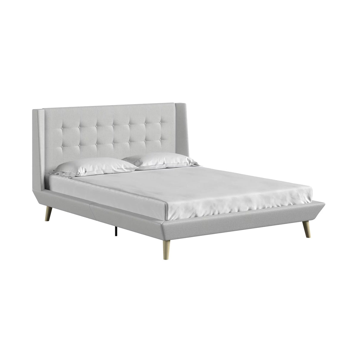 Light Gray Linen Upholstered Bed with Low Profile Platform Frame, Full J161209