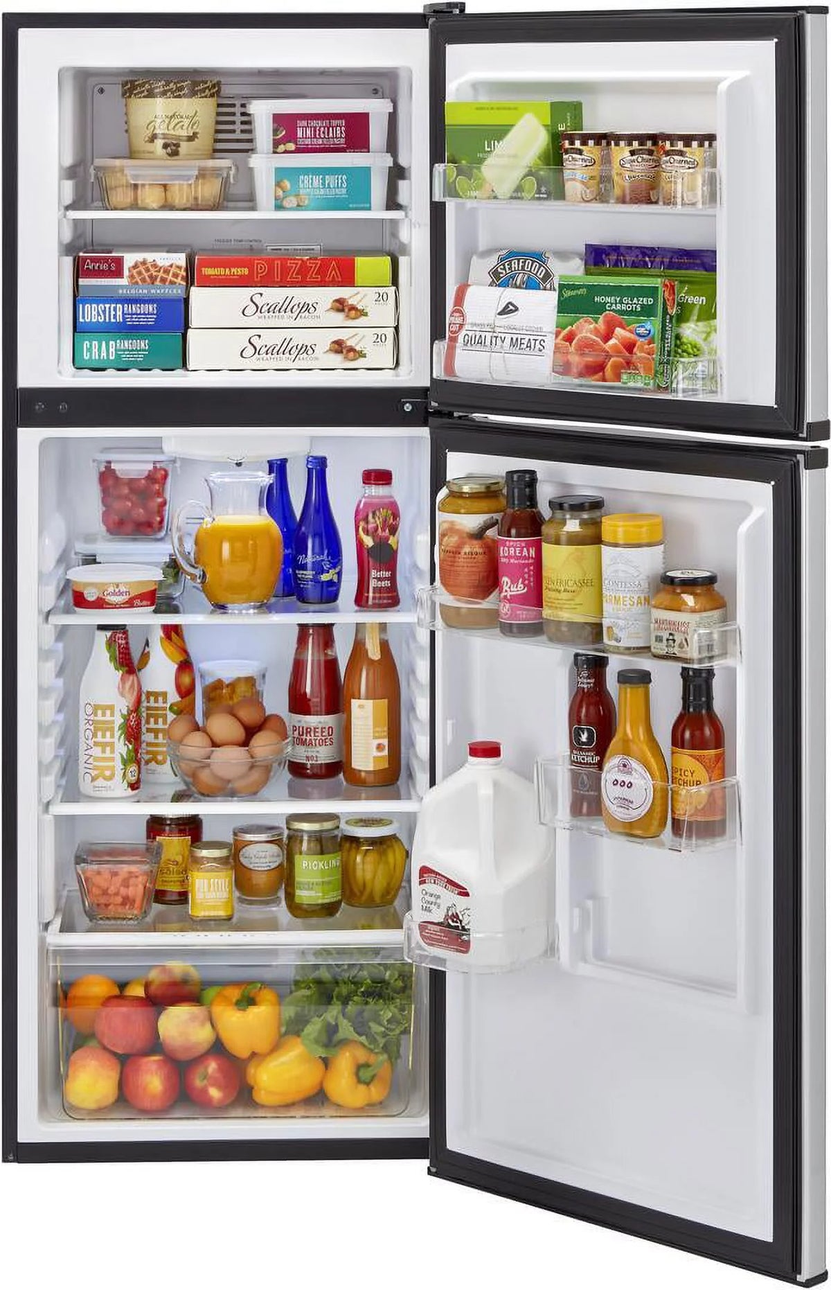 24 Top Freezer Refrigerator with 9.8 cu. ft. Total Capacity Frost-Free Glass Shelves in Stainless T29355