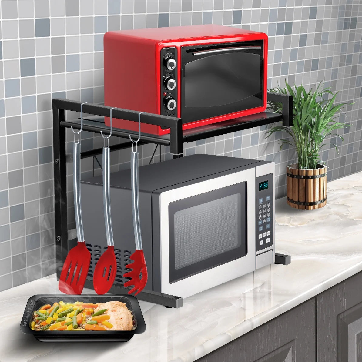 Expandable Microwave Oven Rack with Hooks W8523