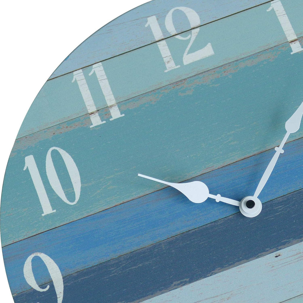 Rustic Coastal Blue Wood Round Wall Clock F99179