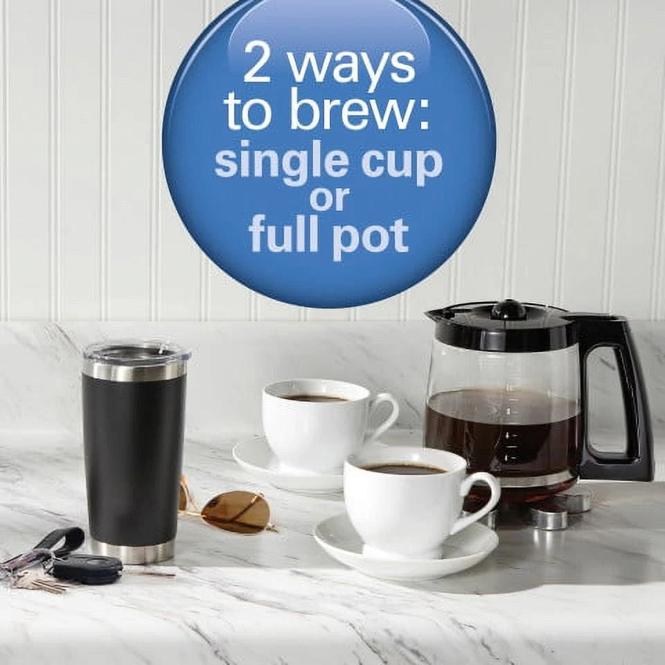 2-Way Coffee Maker, Single-Serve or 12 Cups, Glass Carafe, Black V491